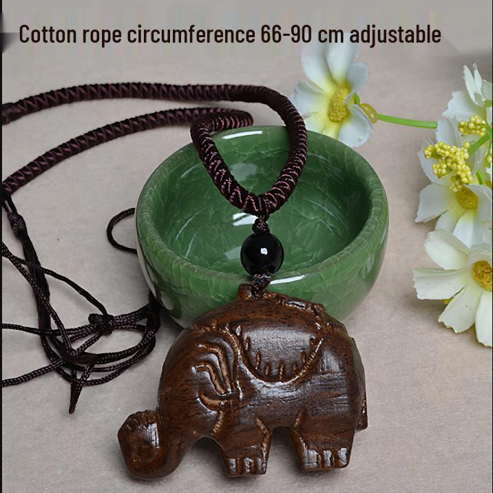 Artistic Retro Ethnic Necklace with Large Peach Wood Fish Pendant and Cotton-Linen Chain for Women.