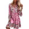 Flower Print Long Sleeve V Neck Casual Dress for Spring and Fall