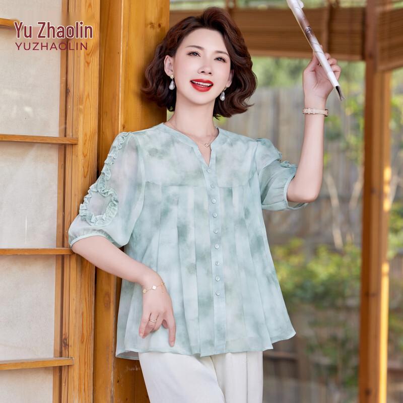 YUZHAOLIN Women s Summer Floral V-Neck Short Sleeve Blouse XL