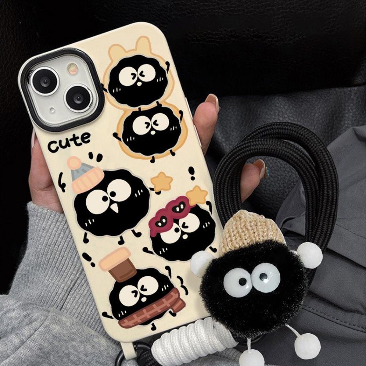 

Lanyard Card Holder Mobile Phone Case Black Briquettes for Apple 17PROMAX Small Fresh Ins Cartoon Lanyard Mobile Phone Case For iPhone 17AIR
