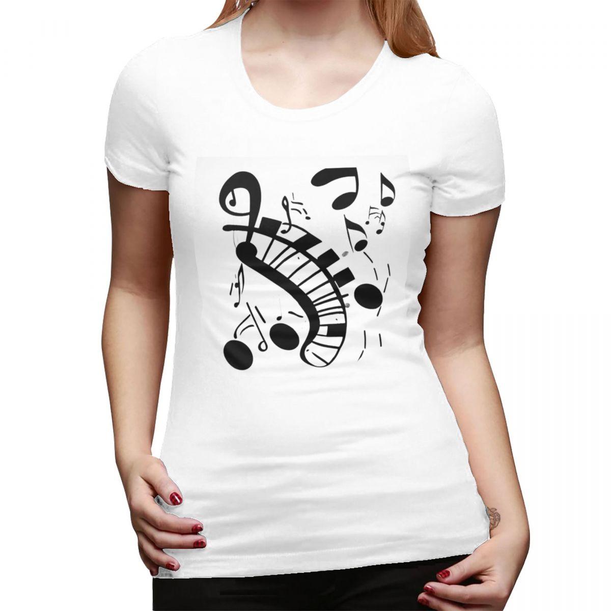 

Abstract Piano Keys With Musical Notes TShirt for Women Round Neck Streetwear T Shirts Womens Short Sleeve Summer Clothes Tops S