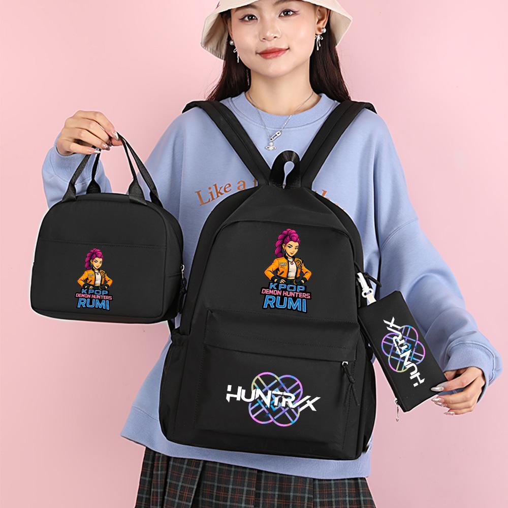 4Pcs/set Cartoon K-Pop Printed Backpack with Handbag Pencil Case for Teenager Student Boy Girl Schoolbag Bookbag Large Capacity Travel Bag Kid Gift
