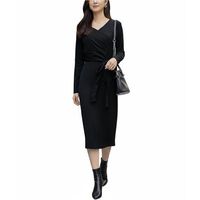 Long Sleeve Mermaid Dress with Flared Sweater and Sexy Waist Y2K Long Maxi Korean Style Women's Fall/Winter Sweater, V-Neck, Black, Ribbon,