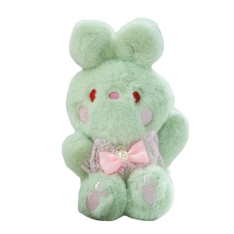 Adorable Bunny Plush Keychain Cute Bowknot Rabbit Stuffed Toy In Pink And Green