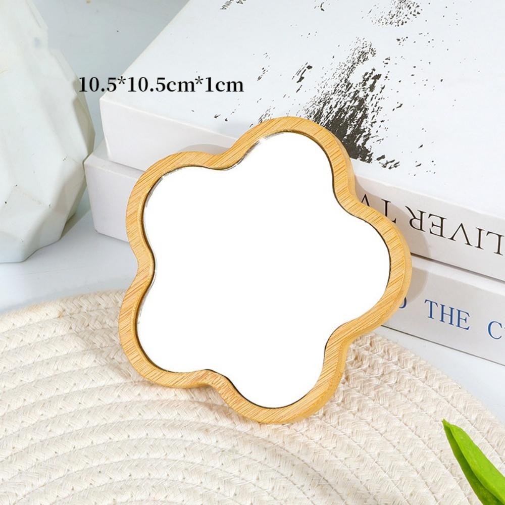 1Pcs Simple Wooden Portable Mirror Mini Small Makeup Mirrors Female Hand-held Beauty Tool Round mirror Make Up Tools