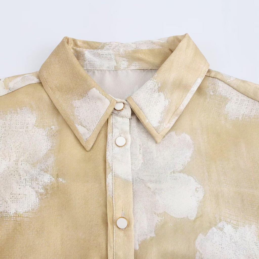 Autumn 2024 Floral Print Satin Shirt and Pants Set for Women - European American Style