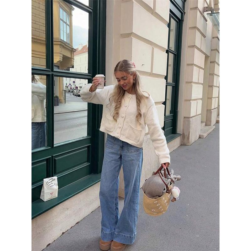 Autumn Casual Long Sleeve Sweater Coat Winter Women Elegant Street Solid Short Jackets Fashion O-neck Single Breasted Cardigan