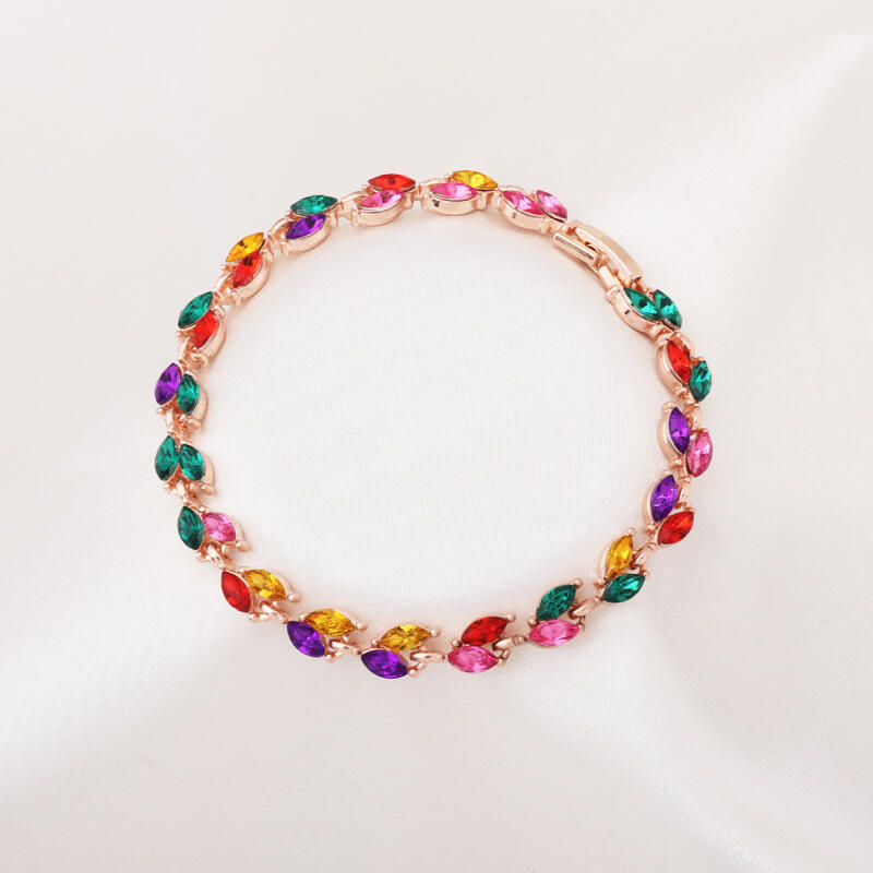 

Богемский браслет с листьями - Регулируемая цепочка из цинкового сплава с цирконами огранки «маркиза» для женщин, славянский лесной мотив разноцветный