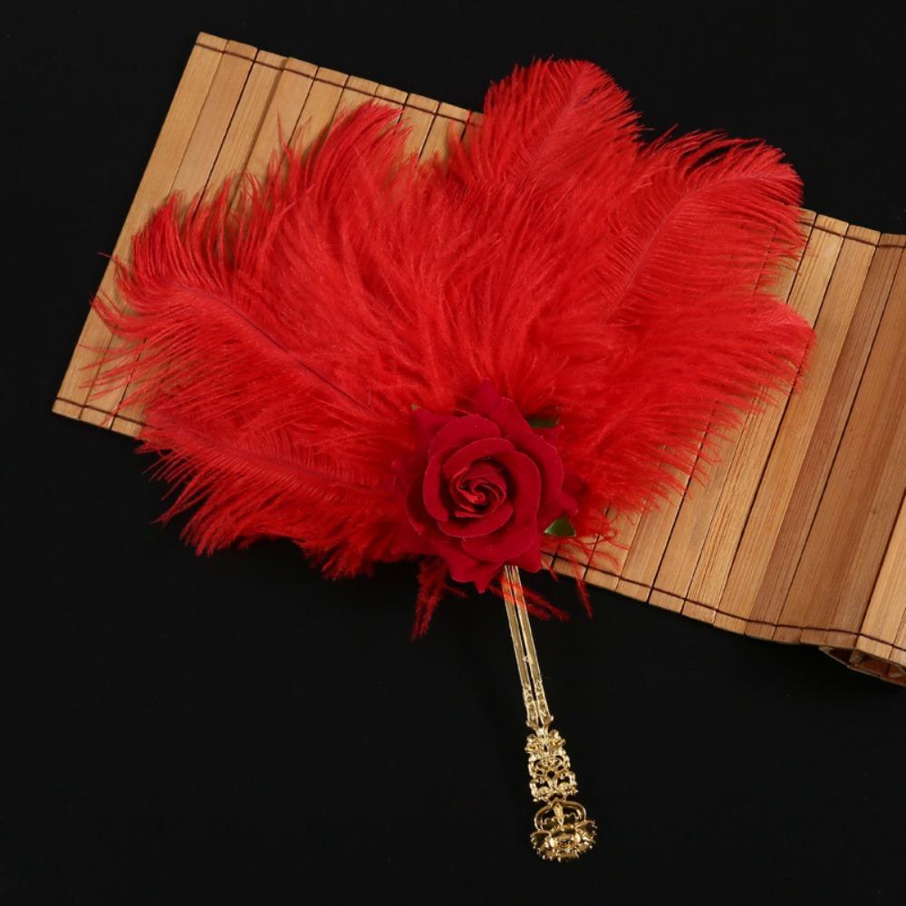 Handmade Craft Feather Rose Fan Soft Fluffy Chinese Hand Fan Fan  Party Occasions