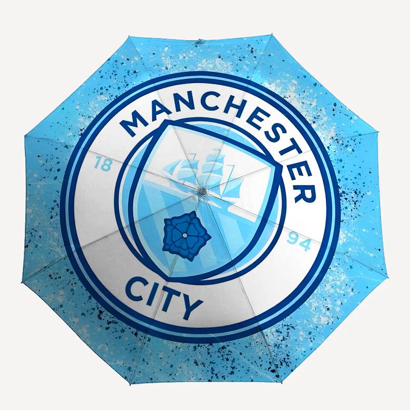 Manchester City, Badge Automatic Opening and Closing, 8 rib Structure Portable Umbrella, Suitable for Men and Women in All Seasons Perfect