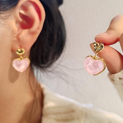 Retro Pink Water Ripple Love Earrings Women'S Earrings, Niche Design Sense 925 Earrings