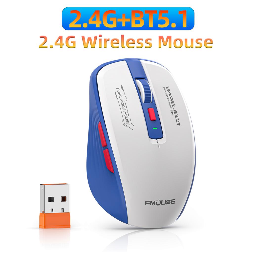 Dual Mode Wireless Mouse Bluetooth 5.1 & 2.4G USB Silent Mice 2400 Adjustable DPI Ergonomic Computer Mouse for PC Laptop Tablet iPad Office Work