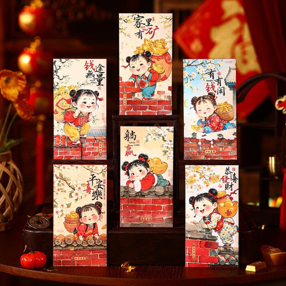 

6pcs Hongbao Chinese New Year Red Envelopes Blessing Money Packet Wedding Birthday Style 2