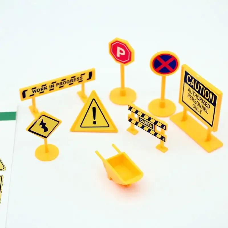 8Pcs Dollhouse City Engineering Road Sign Yellow Traffic Model Simulation Item Ornament Miniature Toys Doll House Accessories