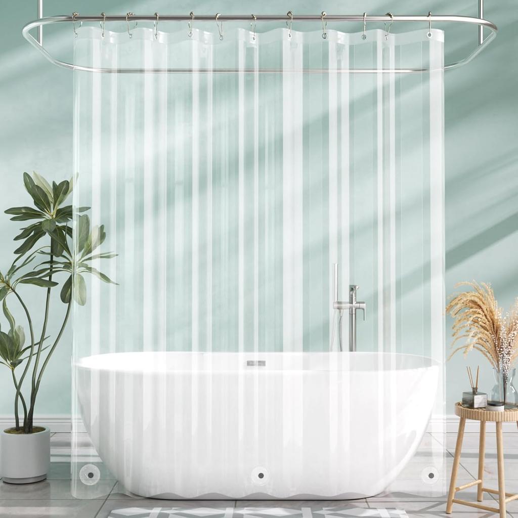 Transparenter PEVA-Duschvorhang - Wasserdicht mit Magnetgewicht, Fleckenabweisend & 12 Rostfreie Ösen