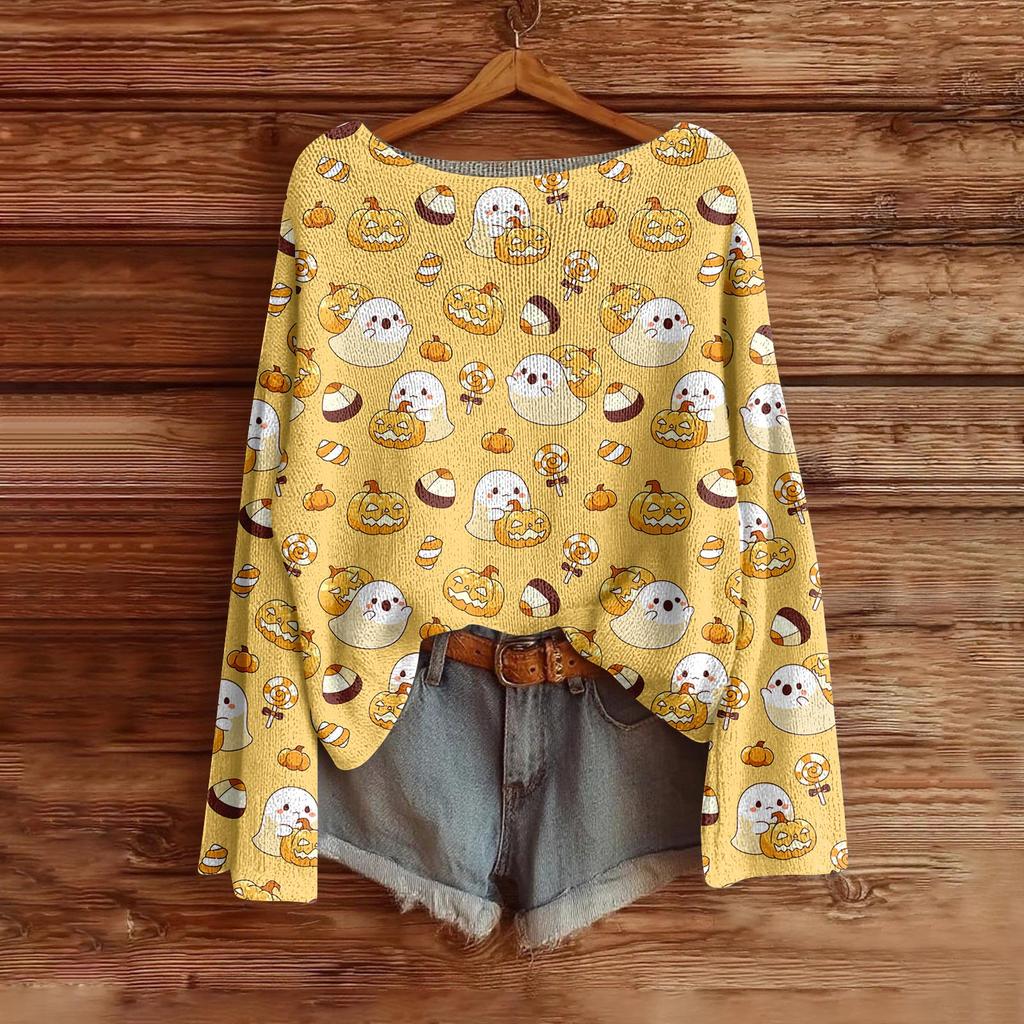 Women's Fashion Long Sleeve Helloween Print Sweater