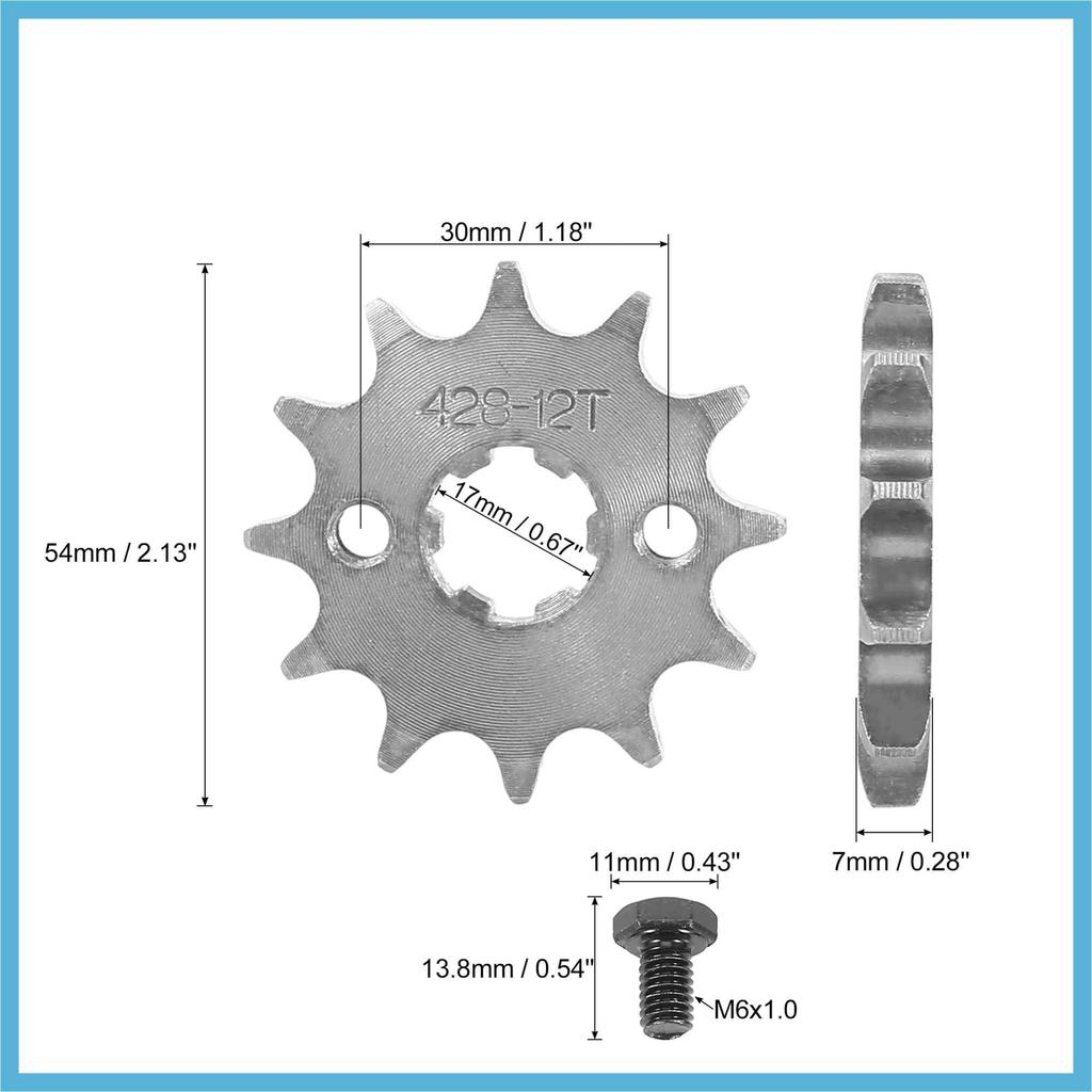 BULLSPANN Fitting Screw Metal Titanium Tone Motorcycle Sprocket Front Engine Sprocket 428 Chain 12T 17mm Replacement Parts Accessories Replacement