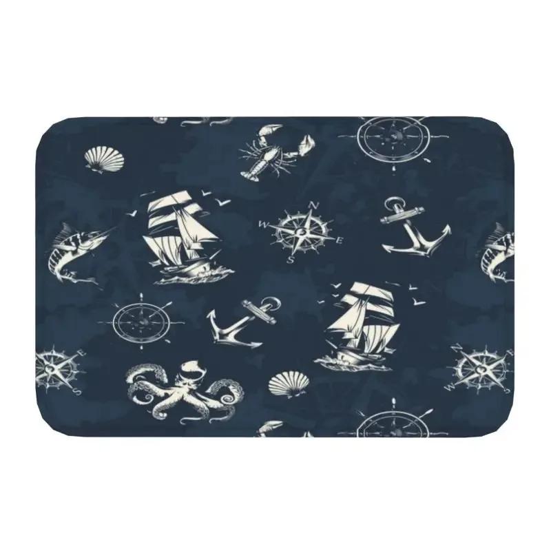 Námořní kompas Rohožka Kotva Kormidlo Tištěný Malý koberec Protiskluzový Vodu absorbující Rohožka do koupelny Kuchyně Domácí dekorace