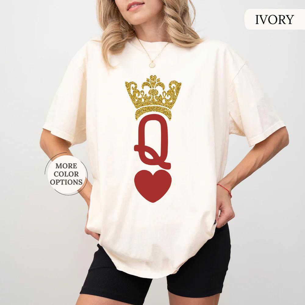 

2026 Summer Womens Queen Of Hearts Print TShirt Unisex Cotton and Breathable Short Sleeve Oversized Loose Casual S