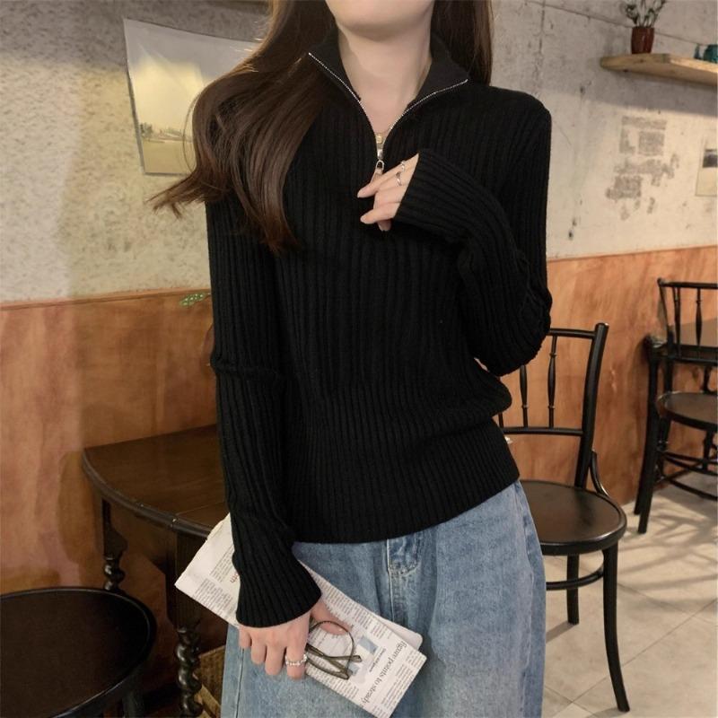 Pit Strip High-end Sweater Women's Autumn and Winter New Slim-fit Zipper Semi-turtleneck Knitted Bottoming Shirt Top