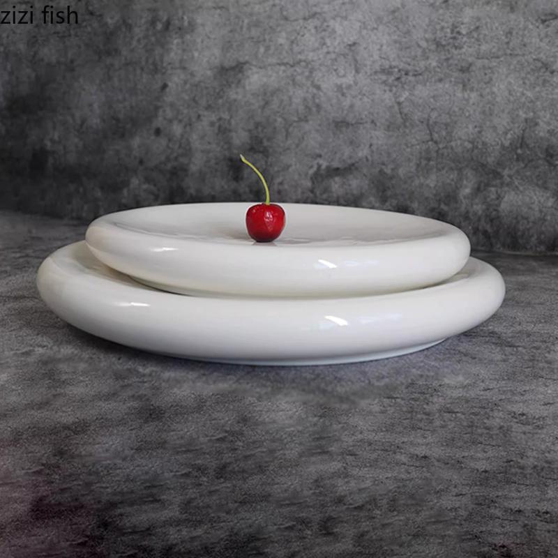 Thickened Ceramic Dining Plate Round Western Style Steak Plates Pizza Pan Serving Plate Sushi Plates Dessert Bowl Fruit Dish