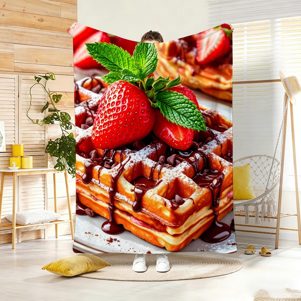 Multicolored Art Print Waffles Throw Lightweight 240g Flannel Blanket Soft Skin-friendly for Summer Cooling 75x90cm
