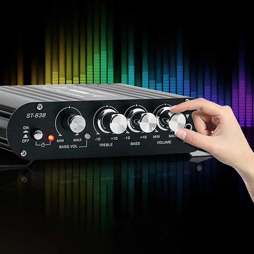 ST-838 HiFi 2.1 Channel Stereo Bass Sound Amp Bass and Treble Adjustment 80W*2 Subwoofer Amplifier Audio Amplifier