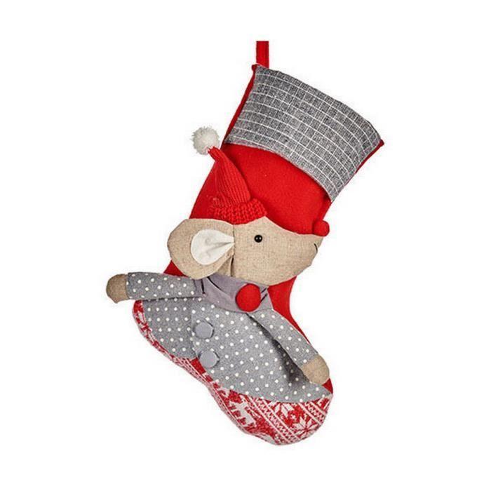 Chaussette de Noël - Souris Rouge Gris Blanc Crème - 33x4x50 cm - Décoration Intérieure