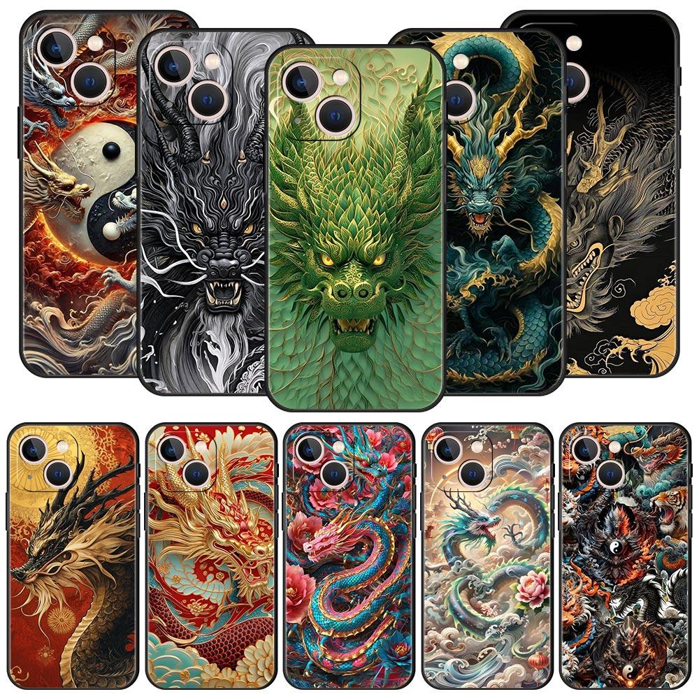 Chinoiserie Loong Flower Dragon Phone Case Cover for iPhone 17 16 15 14 13 12 11 Pro Max 17 Air Plus Shockproof Soft TPU Shell