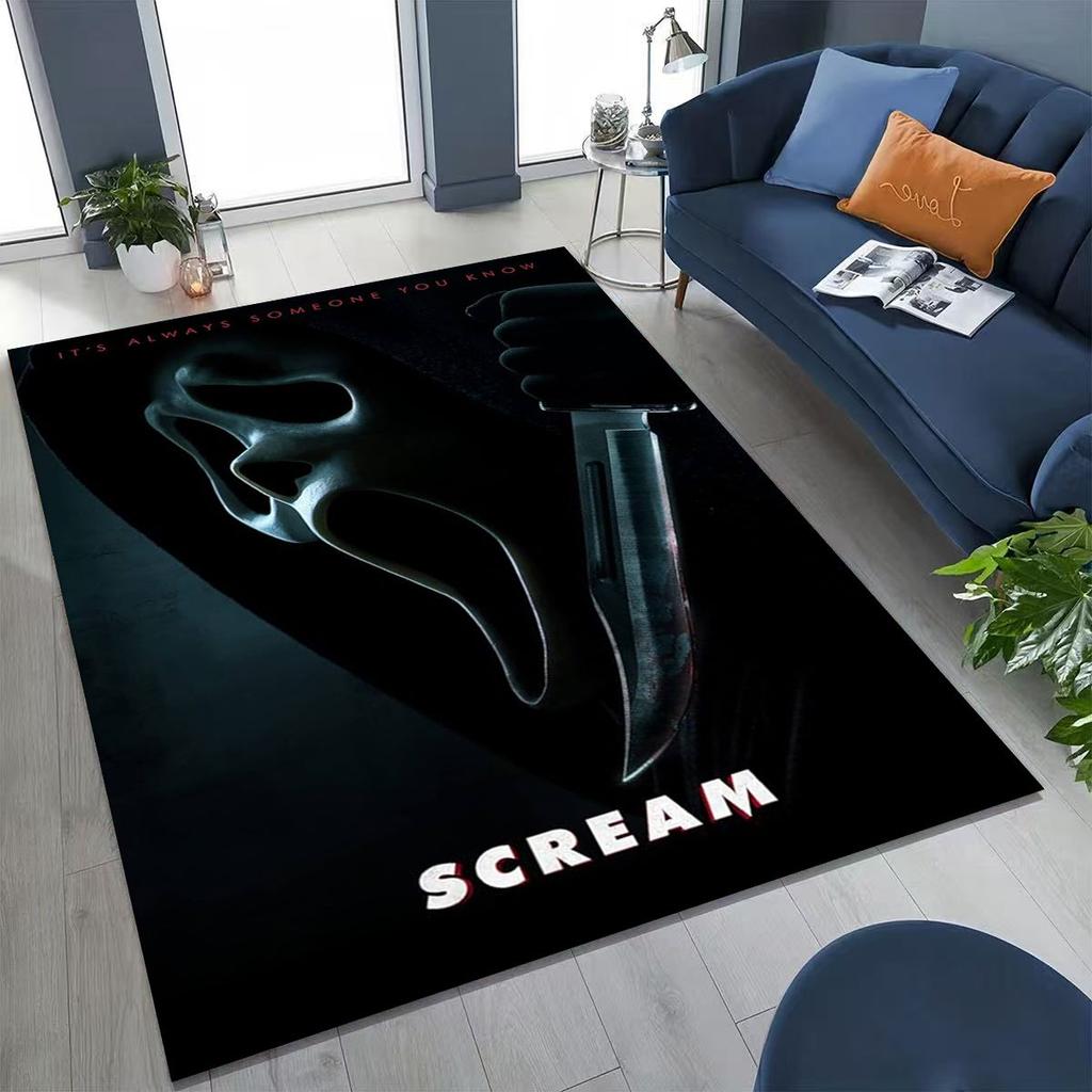 Horror Characters S-Scream Ghost Face Rug for Bedroom Living Room Sofa Home Doormat Decor, Large Kids Play Non-slip Floor Mat