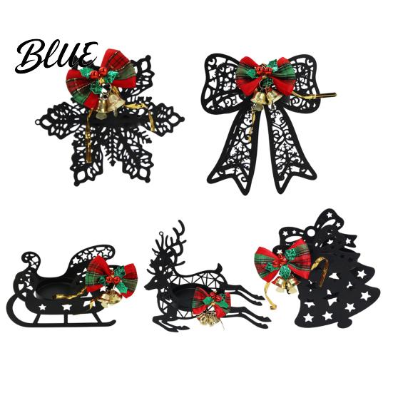 Holiday Home Decor Ornaments Black Metal Candle Holder Hollow Bow Sleigh Reindeer Bell Snowflake Tea Family Gathering Atmosphere Props Light
