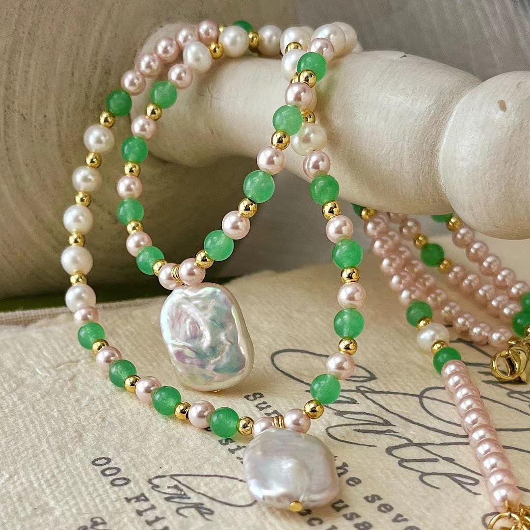 

Vintage Natural Freshwater Pearl Baroque Pearl Pendant Shijia Pink Pearl Contrasting Collarbone Chain Atmosphere