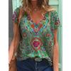 Loose Women's V-Neck Short Sleeve Graffiti Printed Casual Top T-Shirts Women’s