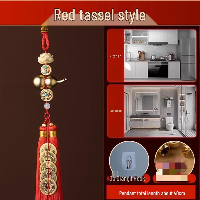 Brass Five Emperors Coins Pendant with Gourd Tassel - Auspicious Knot Hanging Ornament