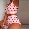 Dame 2 deler Kawaii Strawberry Print Cami Pyjamas Set Sexy Crop Topp & Shorts Dresser Dame Natttøy Y2k