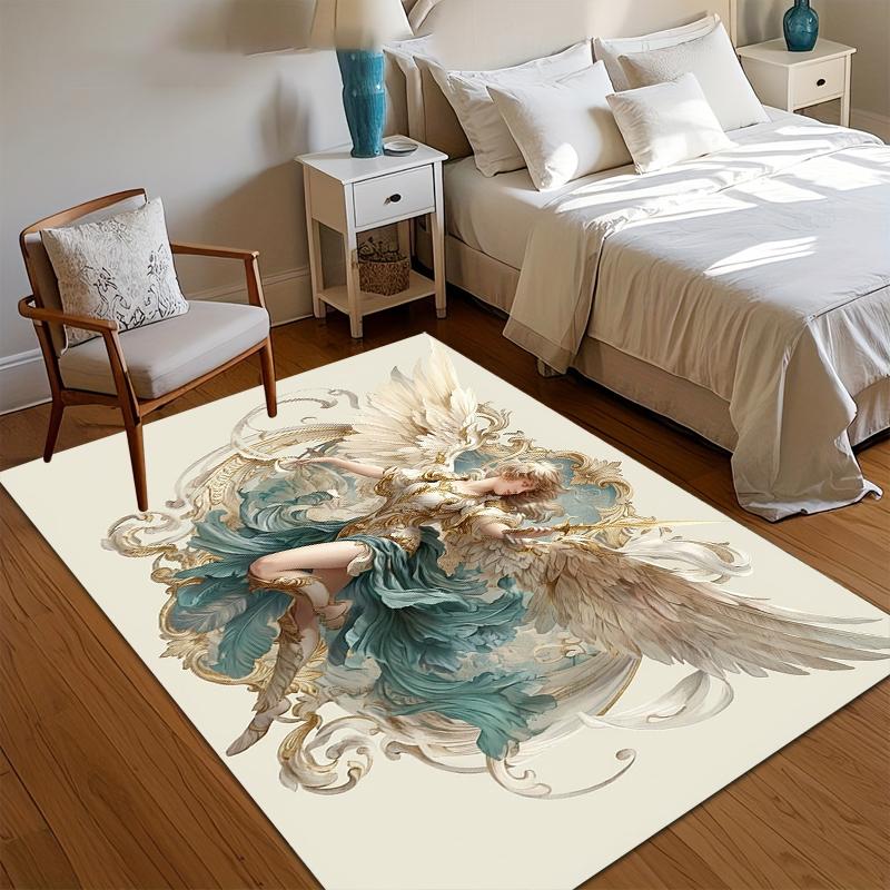 Non-Slip Carpet Angel Warrior Rugs Washable Carpets for Living Room & Bedroom Baroque Design Floor Mat for Luxury Home Decor Rug