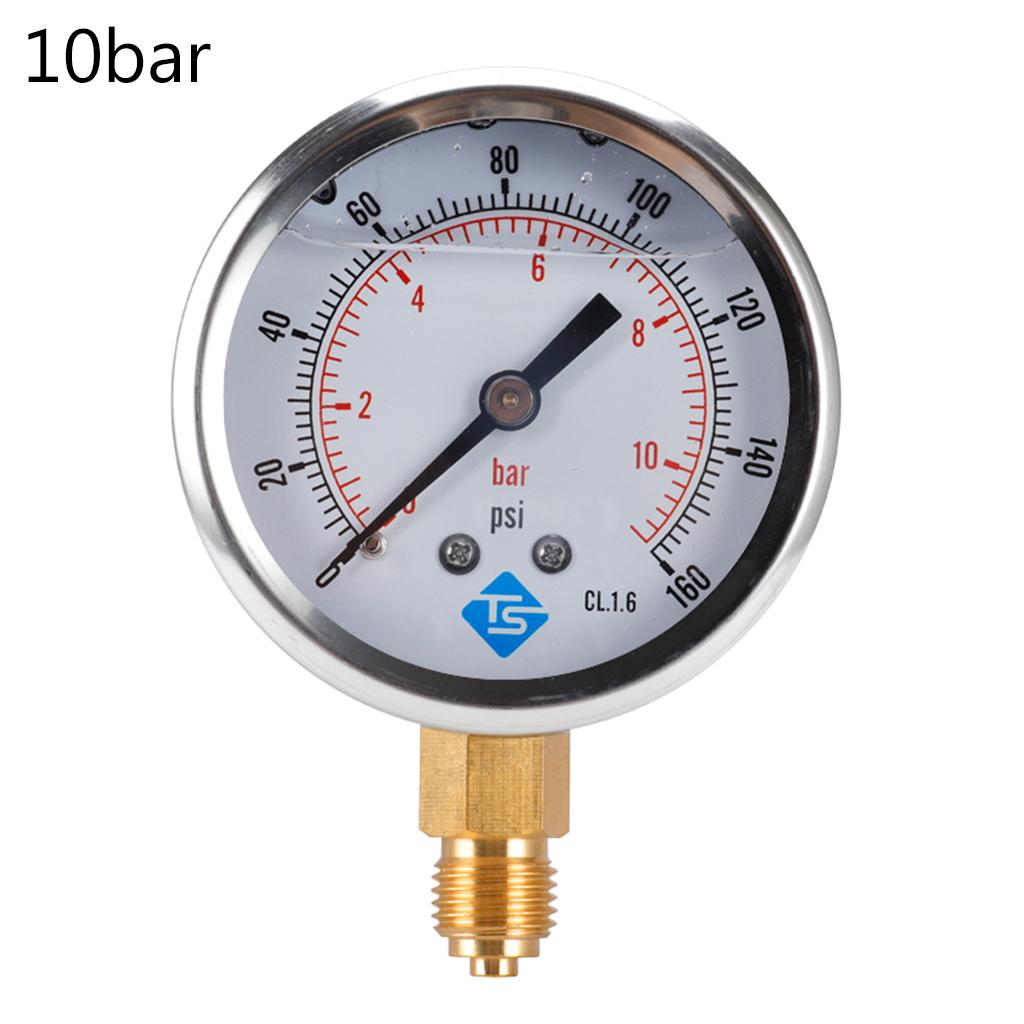 16 Styles Dual Scale Liquid Filled Pressure Gauge with Brass Internals 1/4" BSPT Bottom Mount Pressure Gauge Durable