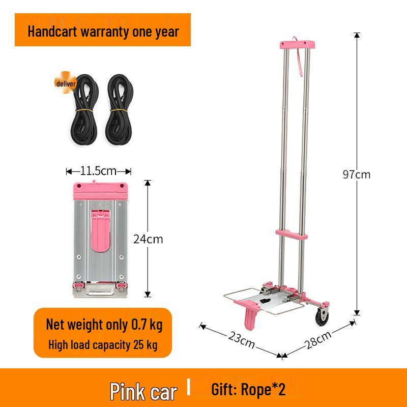 Kompakt hopfällbar vagn: Liten handkärra, Bagage- och lastvagn, Bärbar shoppinglösning.