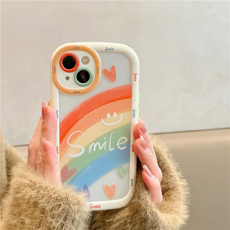 Cute Rainbow Love Heart Smile Shockproof Bumper Back Cover For iPhone 11 12 13 14 15 16 Pro Max Phone Case