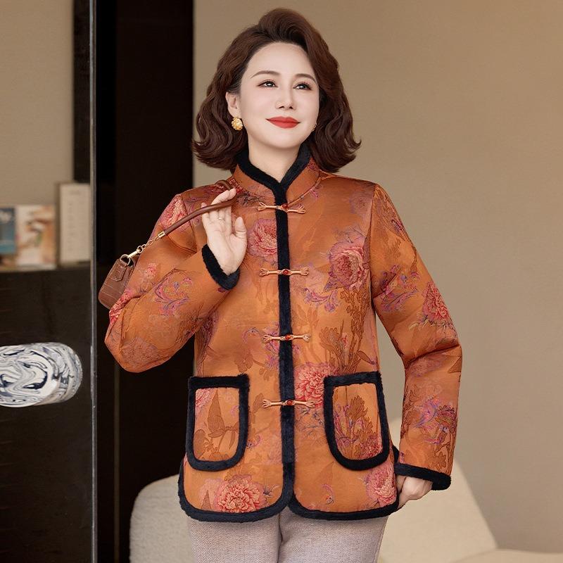 Middle-aged women's autumn and winter flower padded jacket the elderly mother's jacket middle-aged and elderly women's clothing to keep warm