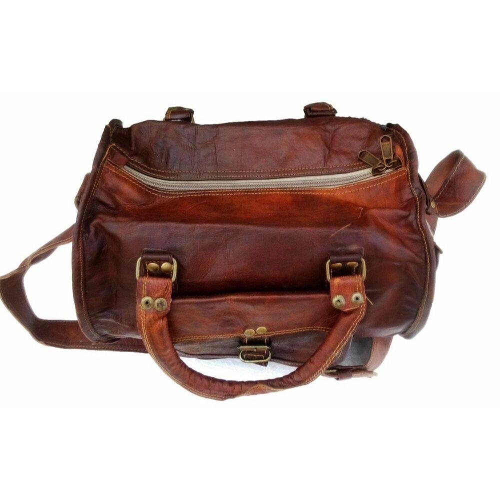 Genuine Vintage Leather Brown Travel Luggage Duffle Gym Overnight Men Women Bags
