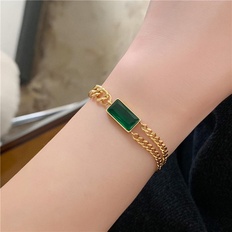 Emerald Gemstone Double Layer Choker Necklace