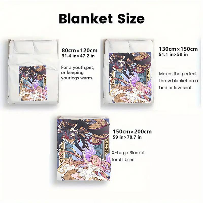 Magical Girls Madoka and Homura 2D Flat Pattern Flannel Blanket High quality All Seasons Warmth and Comfort Perfect for Christmas Gifts.DMT0925400