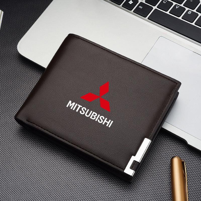 Leather Car Logo Short Wallet Men Card Storage Bag For Mitsubishi Outlander 3 ASX L200 Pajero Ralliart Lancer 9 EX Mirage Pajero