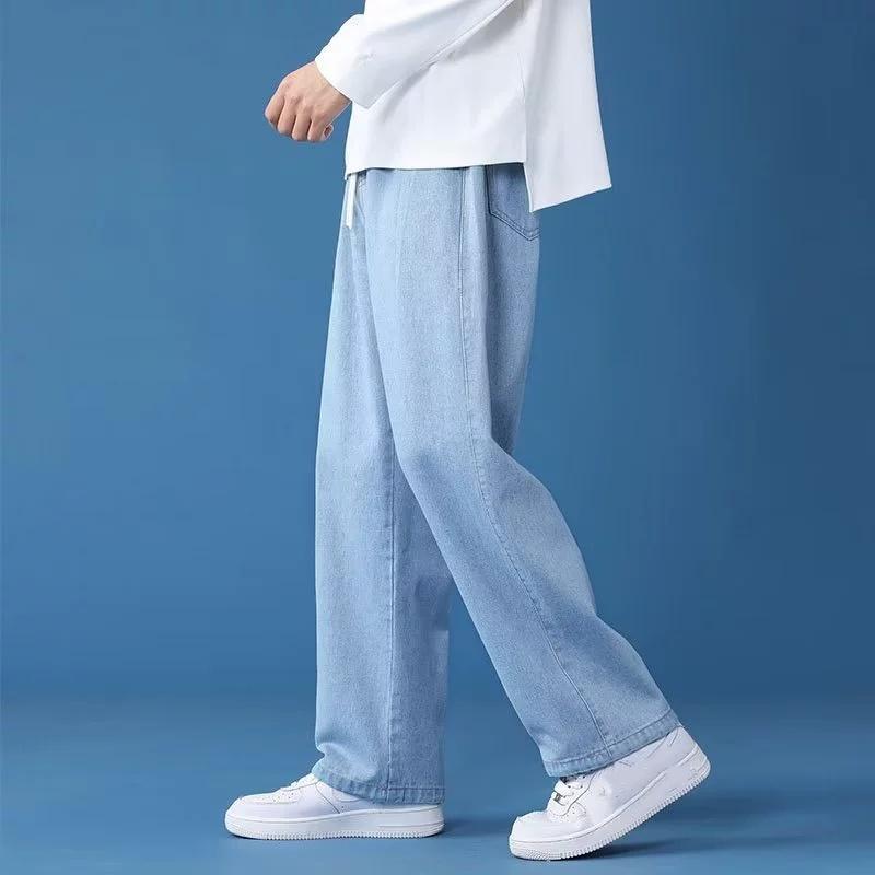Spring Autumn Men's Jeans Loose and Breathable Solid Color Casual Straight Leg Pants, A Must-have Cool and Handsome for High Street You