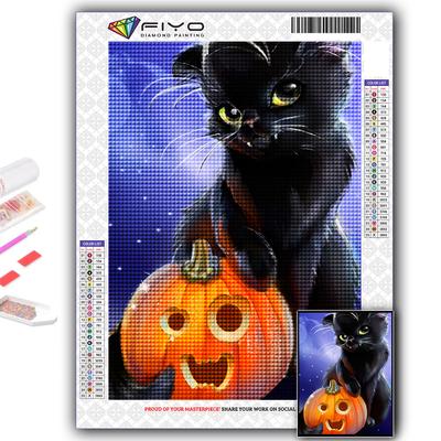 5D-Diamant-Malerei, Halloween-Kürbis und schwarze Katze, DIY-Diamant-Stickerei, Strass-Heimdekoration