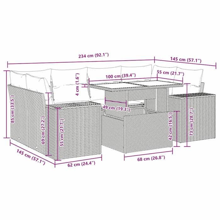 VidaXL Salon de jardin avec coussins 7 pcs gris clair résine tressée 3326753