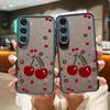 Cute Cherry Pattern Matte Slim Case For Samsung S25 S24 FE S23 Ultra S22 A16 A56 A55 A36 A26 A15 A35 Clear Shockproof Lens Protection Phone Cover