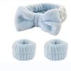 3Pcs Bow Headband Wristband Set Towel Elastic Soft Washing Face Shower Make Up Yoga Sports Skincare Headband For Women Girls