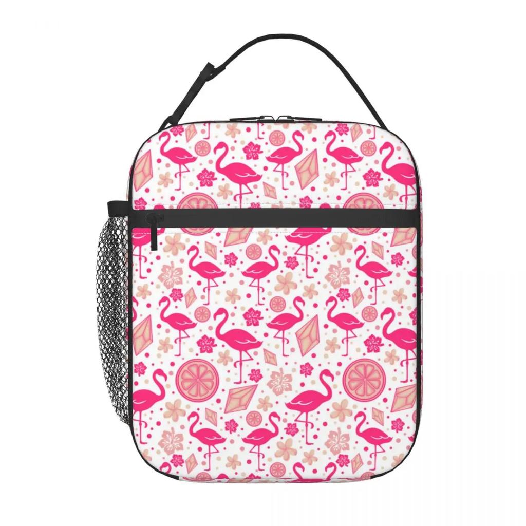 Pink Flamingo Summer Vibes Flamingos Pattern Portable Lunch Boxes Cooler Thermal Food Insulated Lunch Bag Kids School Children